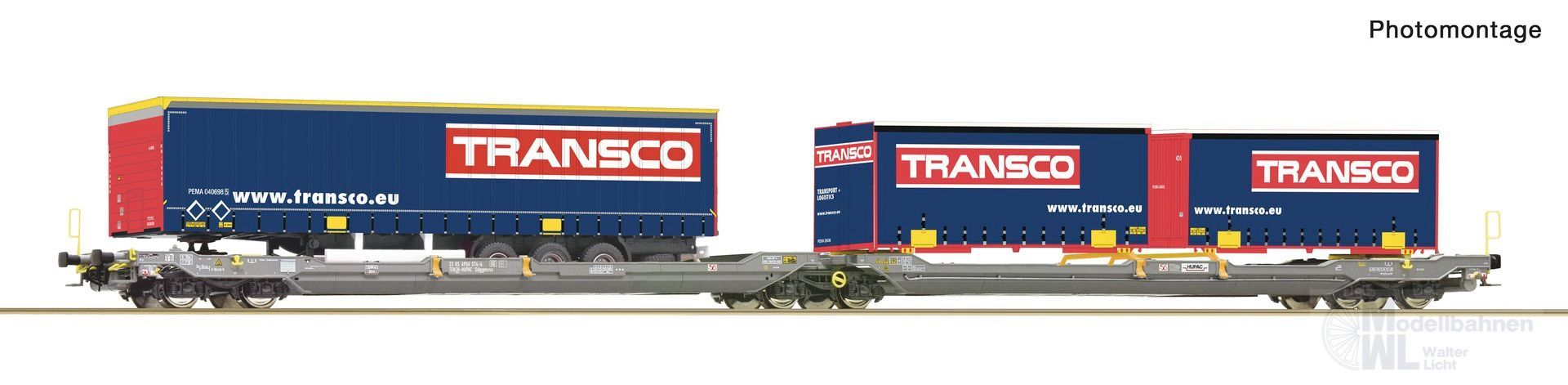 Roco 6600113 - Doppeltragwagen HUPAC Ep.V/VI Sdggmrs 738/T3000e H0/GL Roco 6600113 - Doppeltragwagen HUPAC Ep.V/VI Sdggmrs 738/T3000e H0/GL