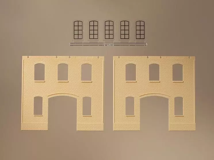 Auhagen 80618 - Wände 2391A gelb, Industriefenster L Je 94 x 86 mm H0 1:87