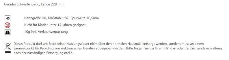 Tillig 85018 - Gerades Schwellenband Länge 228 mm H0/GL