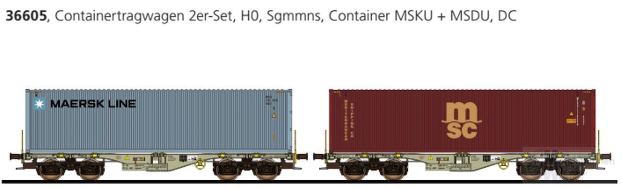 ESU 36605 - Containertragwagen Set D-AAEC Ep.VI Container Maersk/MSC H0/GL