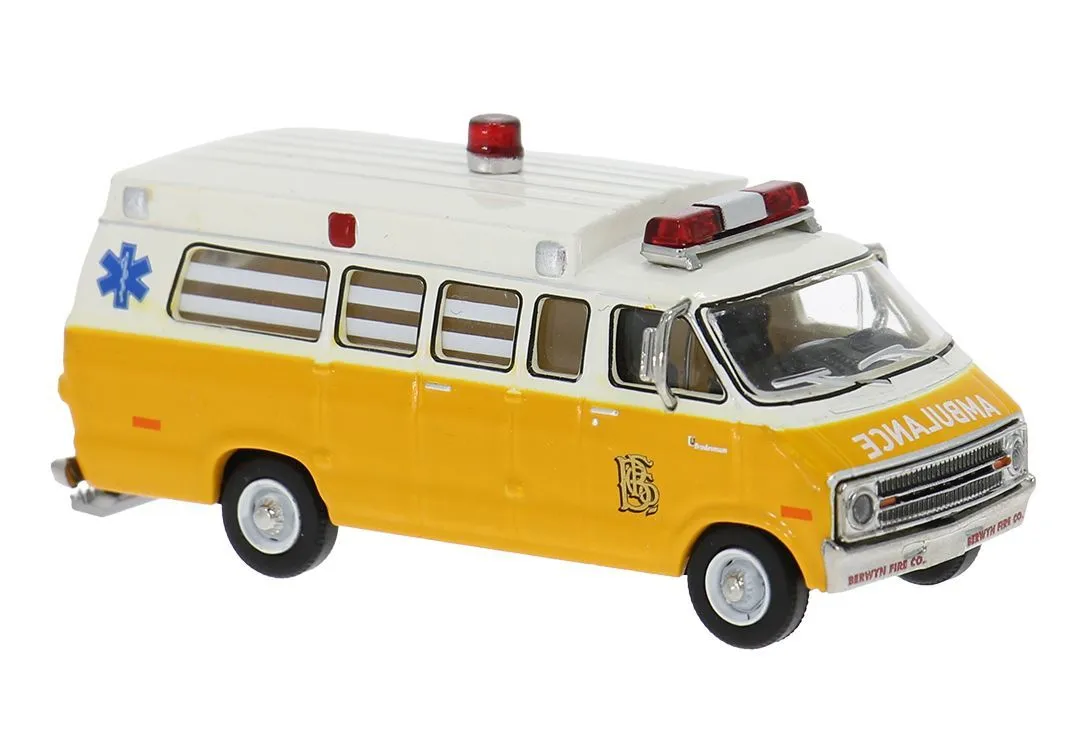 Brekina 18309 - Dodge B200 Ambulance gelb/weiß Berwyn H0 1:87