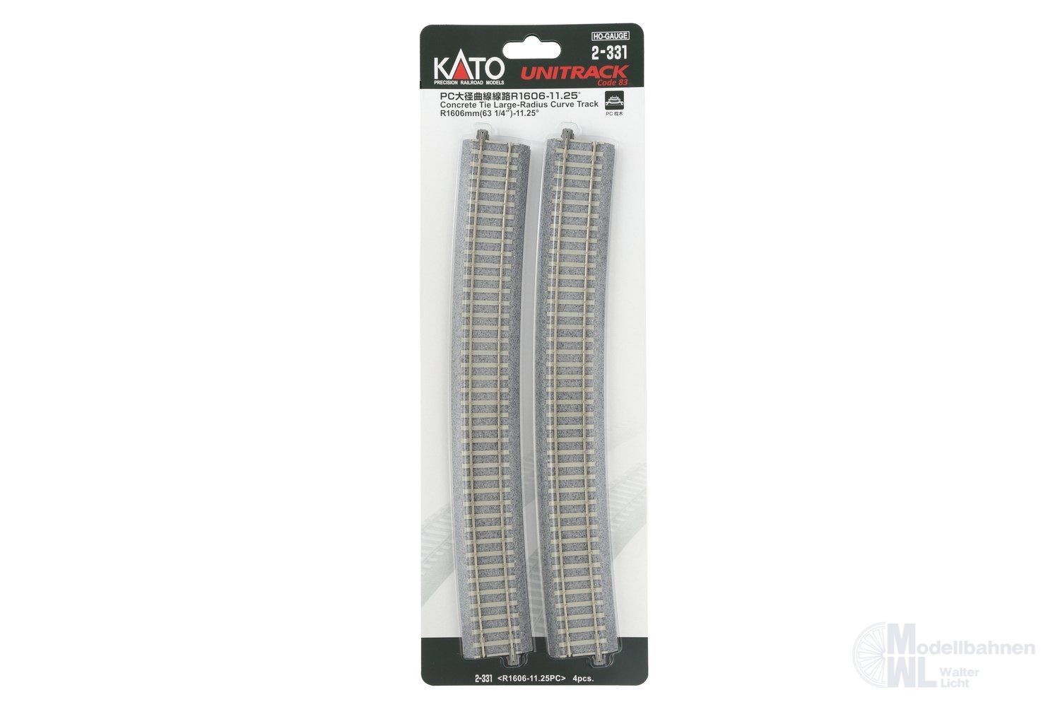 Kato 2-331 - Gleis gebogen R1606mm 11,25° mit Betonschwellen H0 1:87