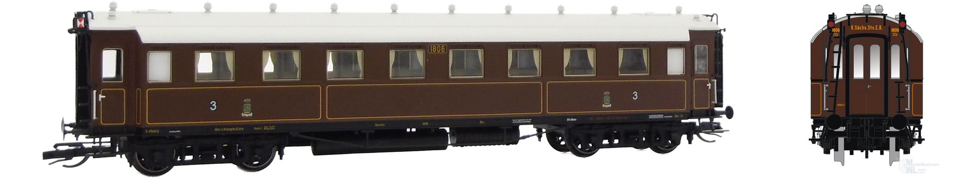 Saxonia Modellbau 120224 - Personenwagen K.Sächs.Sts.E.B. Ep.I C4Ü Sa 07 Beleuchtung TT 1:120