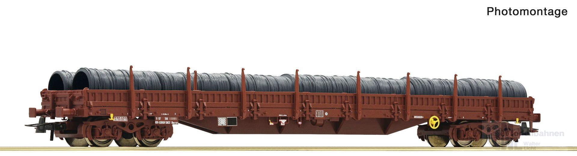 Roco 6600184 - Rungenwagen SNCF Ep.V/VI beladen mit Drahtrollen H0/GL