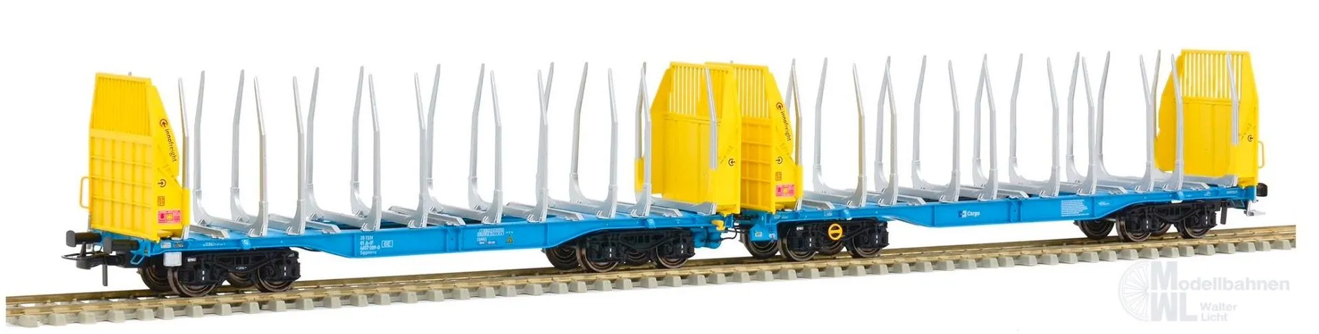 Sudexpress S657009 - Rungenwagen Einheit Innofreight CD Cargo Ep.VI Smart GigaWood gelb/blau H0/GL