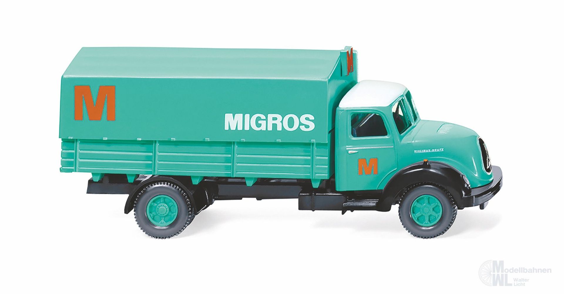 Wiking 042602 - Pritschen-Lkw Magirus Sirius mit Plane Migros H0 1:87 Wiking 042602 - Pritschen-Lkw Magirus Sirius mit Plane Migros H0 1:87