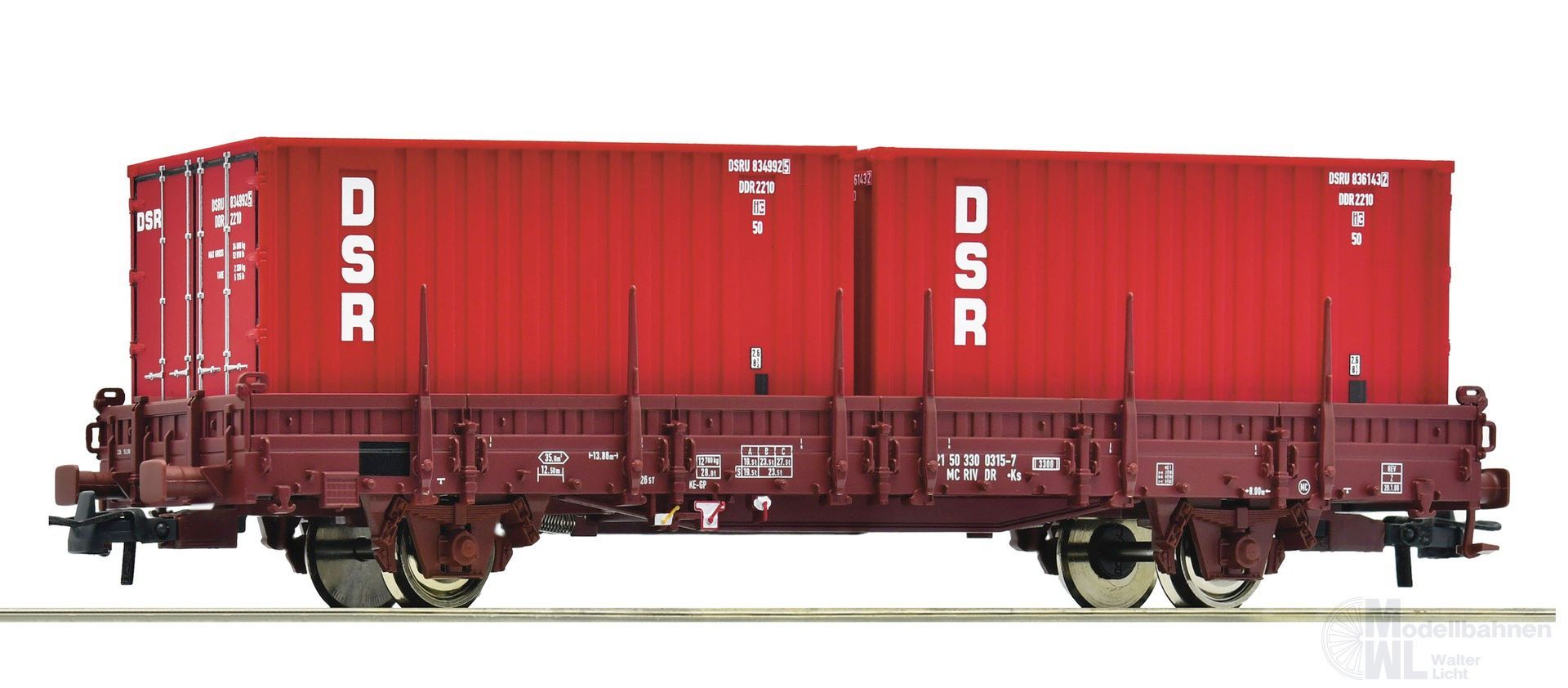 Roco 6600138 - Schwenkrungenwagen DR Ep.IV beladen mit 2 x 20ft Container H0/GL Roco 6600138 - Schwenkrungenwagen DR Ep.IV beladen mit 2 x 20ft Container H0/GL