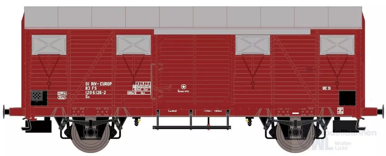 Exact Train 20958 - Güterwagen gedeckt FS Ep.IV GS alu Luftklappen H0/GL