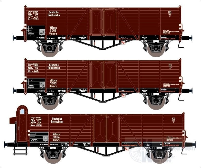Exact Train 20150 - Güterwagen Set offen DRG Ep.II Villach 3.tlg. H0/GL
