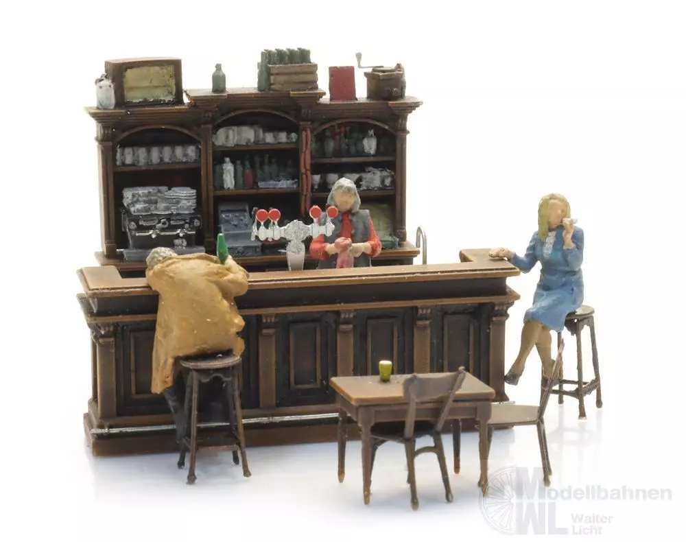 ARTITEC b.v. 387.692 - Cafe Interieur mit 3 Figuren Fertigmodell H0 1:87