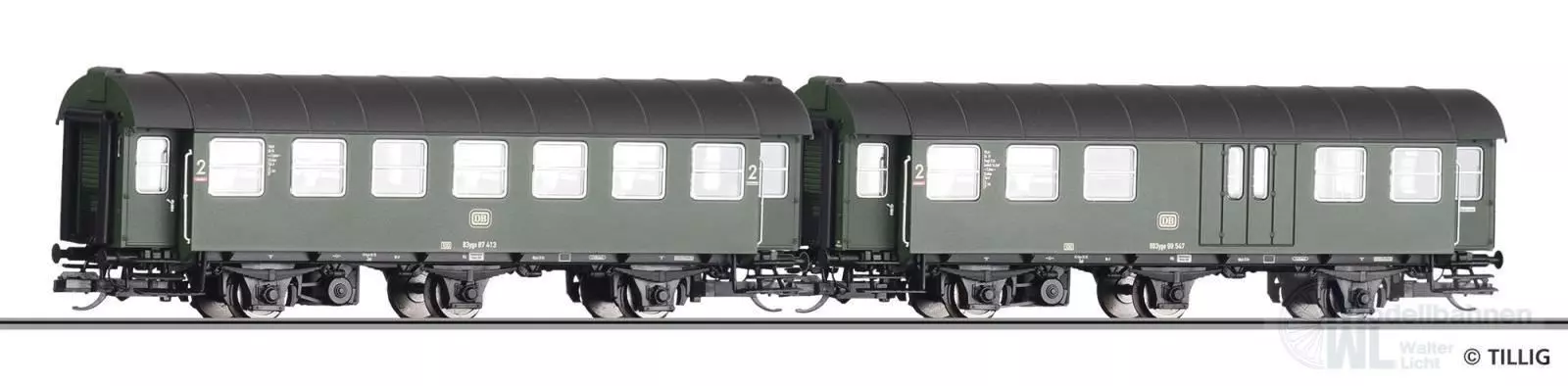 Tillig 01051 - Reisezugwagen-Paar DB Ep.IV 2.Kl./2.Kl.-Gepäck TT 1:120