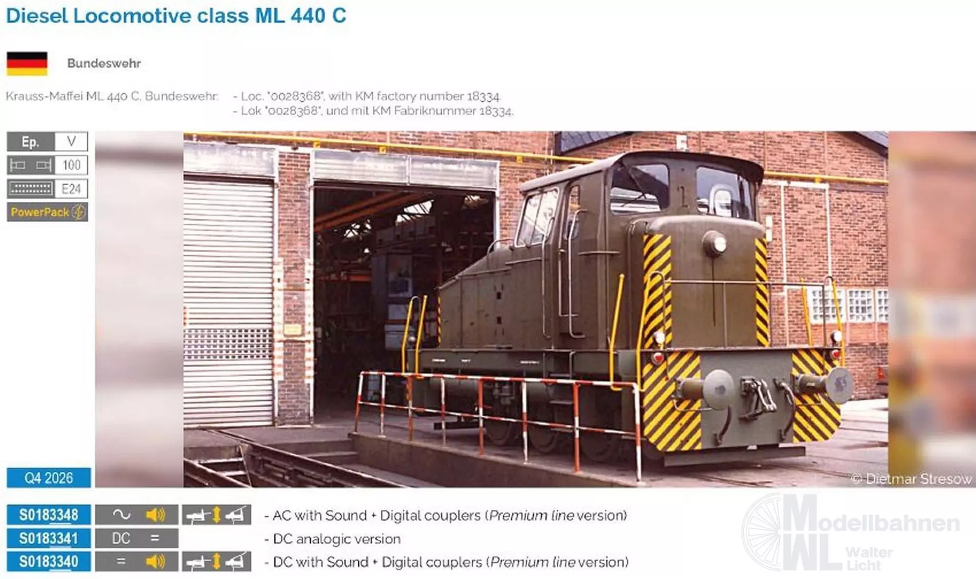 Sudexpress S0183341 - Diesellok ML 440 C Bundeswehr  Ep.IV H0/GL