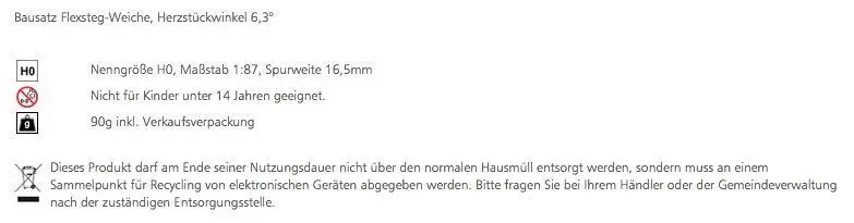 Tillig 85445 - Bausatz Flexsteg-Weiche Herzstückwinkel 63° H0/GL