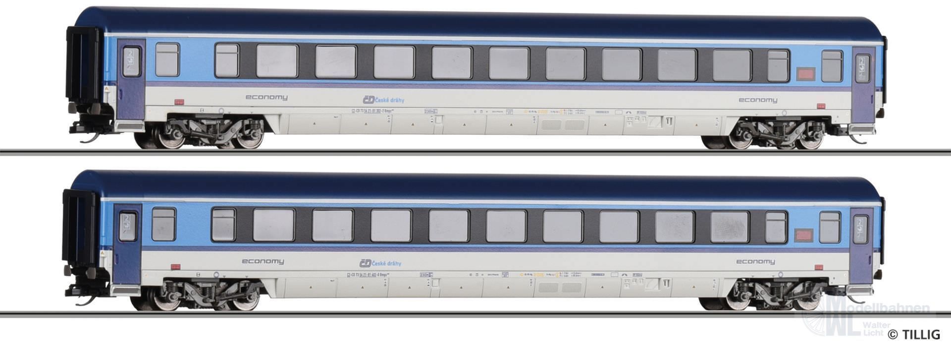 Tillig 01060 - Personenwagen Set CD Ep.VI 2.Kl. Bpmz 891 2.tlg. TT 1:120