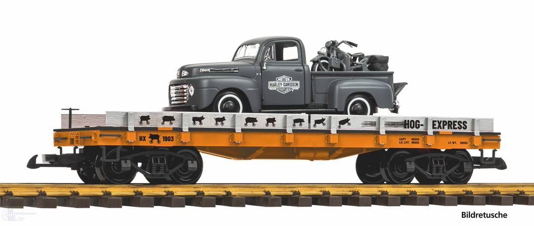 Piko 38984 - Autotransportwagen FLSTS mit Chevrolet 310 Pickup Spur G 1:22,5