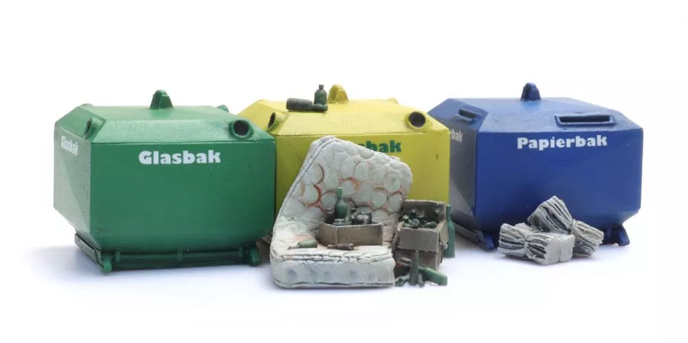 ARTITEC b.v. 387458 - Altglas, Altpapiercontainer und Müll H0 1:87