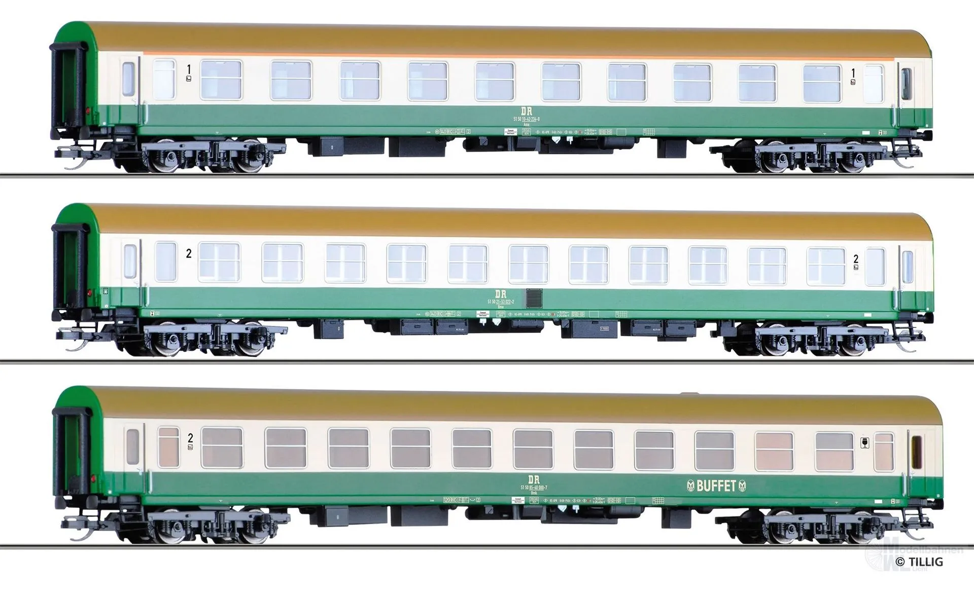 Tillig 01124 - Personenwagen Set DR Ep.IV 3.tlg. TT 1:120