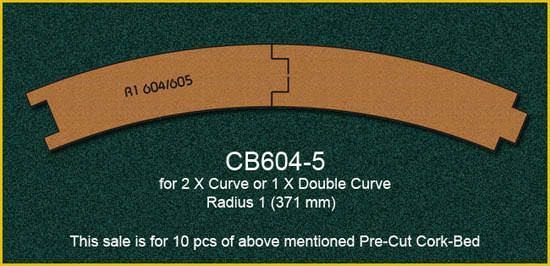 PROSES PCB-604-5 - Korkgleisbett vorgefertigt 10.Stck. für gebogene Gleise R604-605, R1