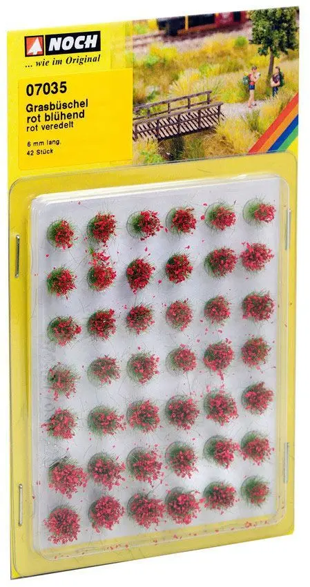 Noch 07035 - Grasbüschel Mini-Set blühend rot, 42 Stück, 6 mm G/1/0/H0/H0m/H0e/TT/N/Z