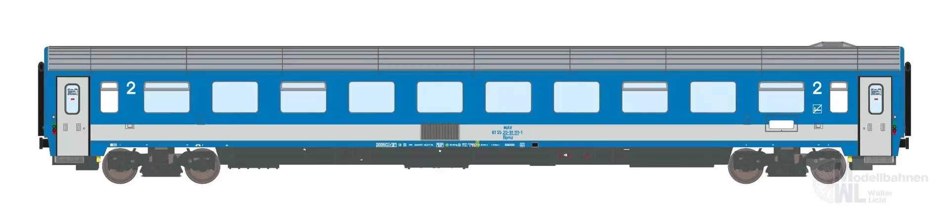 ASM 195571 - Personenwagen MAV Ep.V Bpmz 20-91 2.Kl. EC25/24 1.Betr.Nr. N 1:160