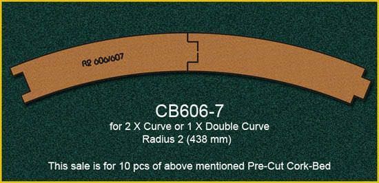 PROSES PCB-606-7 - Korkgleisbett vorgefertigt 10.Stck. für gebogene Gleise R606-607, R2
