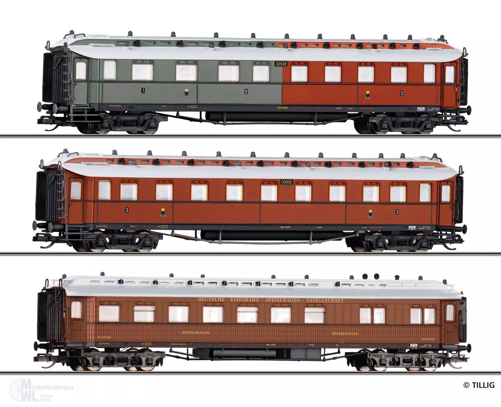 Tillig 01085 - Personenwagen Set K.P.E.V. Ep.I 3.tlg. TT 1:120