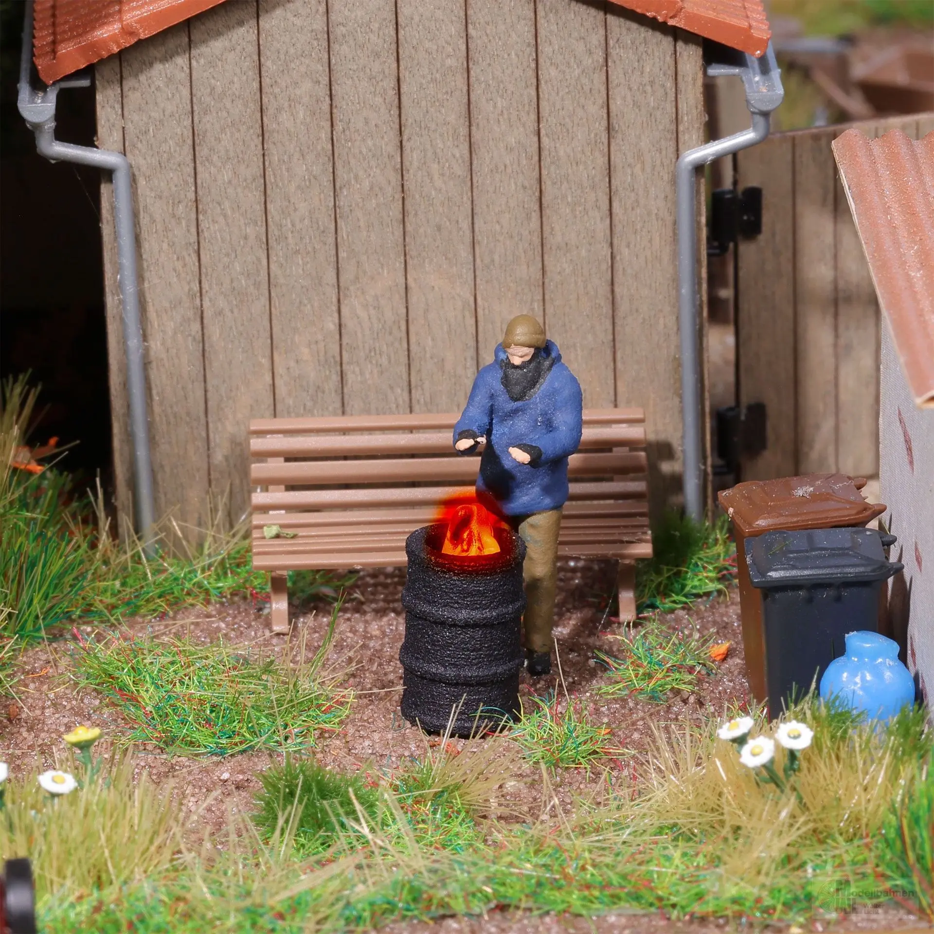 Busch 5434 - Feuertonne mit Figur H0 1:87