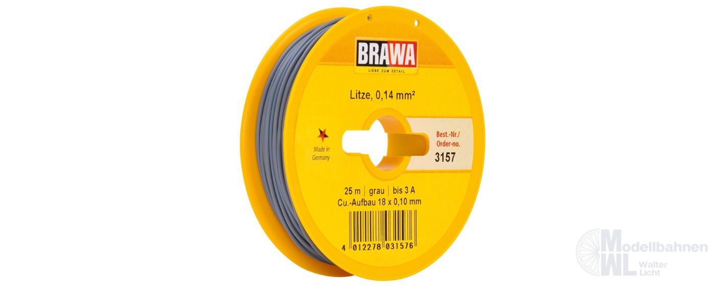 Brawa 3157 - Schaltlitze grau 0,14 mm² 25 m Spule Brawa 3157 - Schaltlitze grau 0,14 mm² 25 m Spule