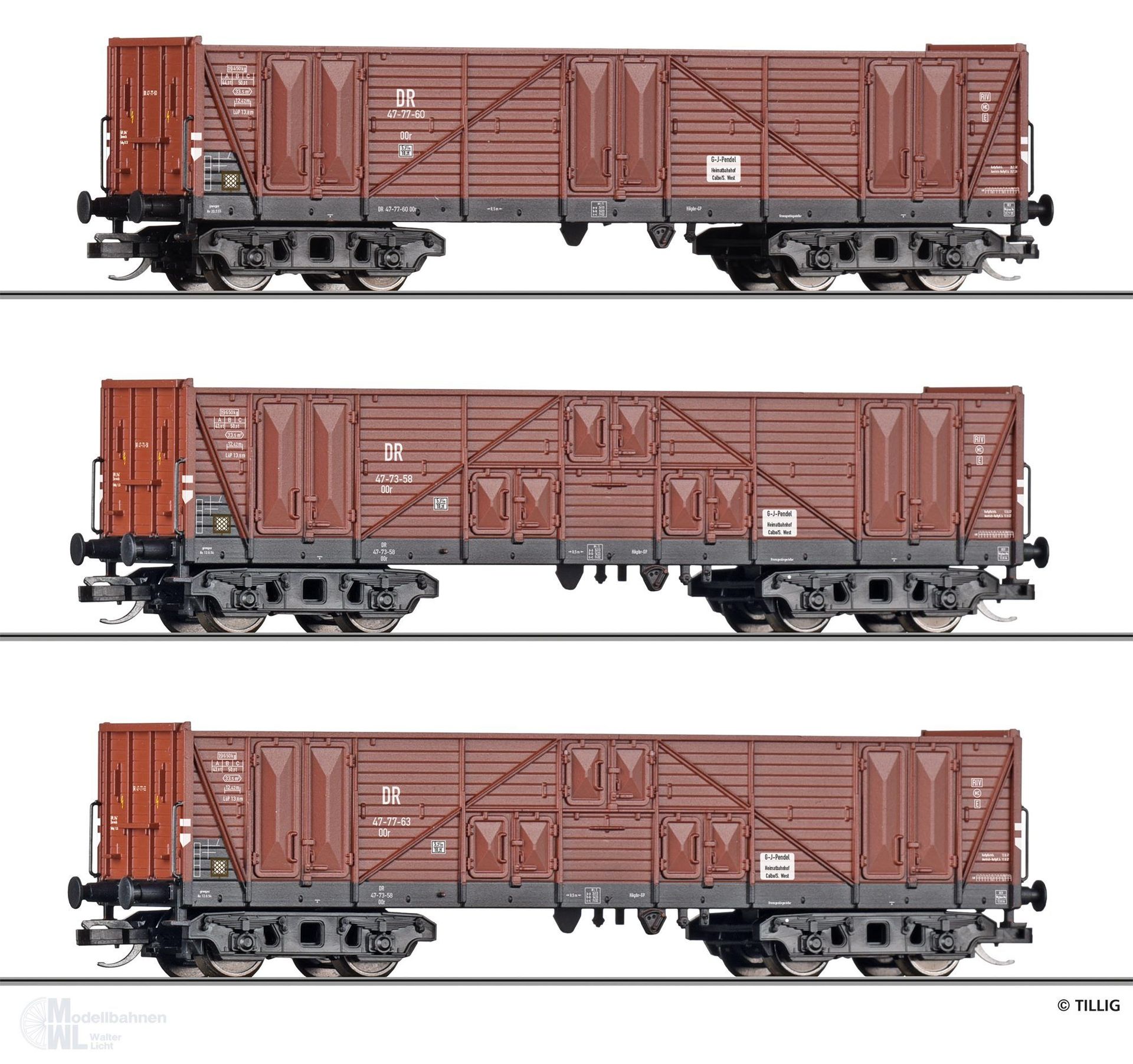 Tillig 502799 - Güterwagen Set DR Ep.III Grundstoff-Industrie-Pendel Teil 2 TT 1:120 Tillig 502799 - Güterwagen Set DR Ep.III Grundstoff-Industrie-Pendel Teil 2 TT 1:120