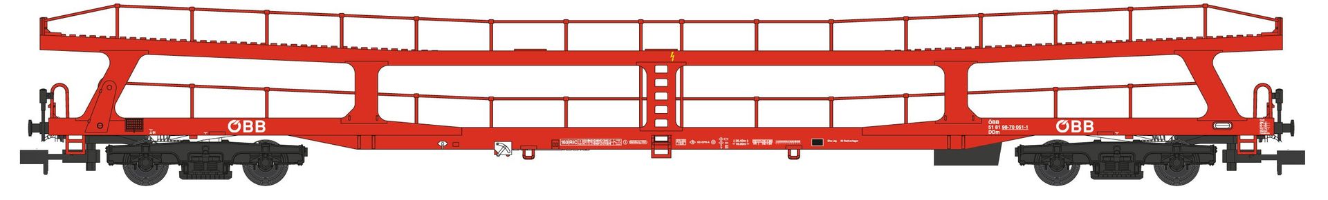 Hobbytrain 24611 - Autotransportwagen Set ÖBB Ep.VI DDm915 verkehrsrot 2.tlg. N 1:160 Hobbytrain 24611 - Autotransportwagen Set ÖBB Ep.VI DDm915 verkehrsrot 2.tlg. N 1:160