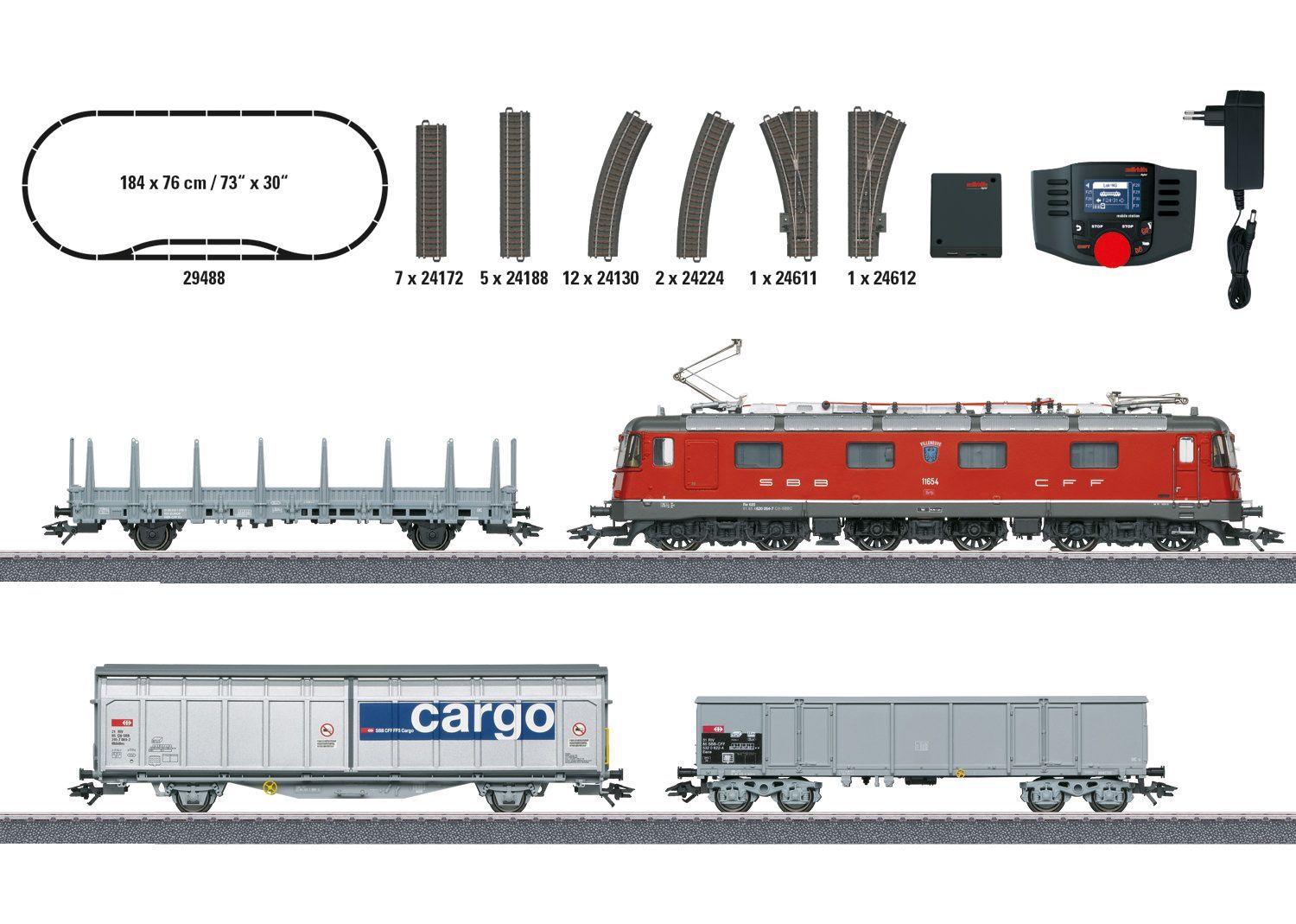 Märklin 29488 - Startpackung Schweizer Güterzug E-Lok RE 6/6 SBB Ep.VI und 3 Wagen H0/WS Sound