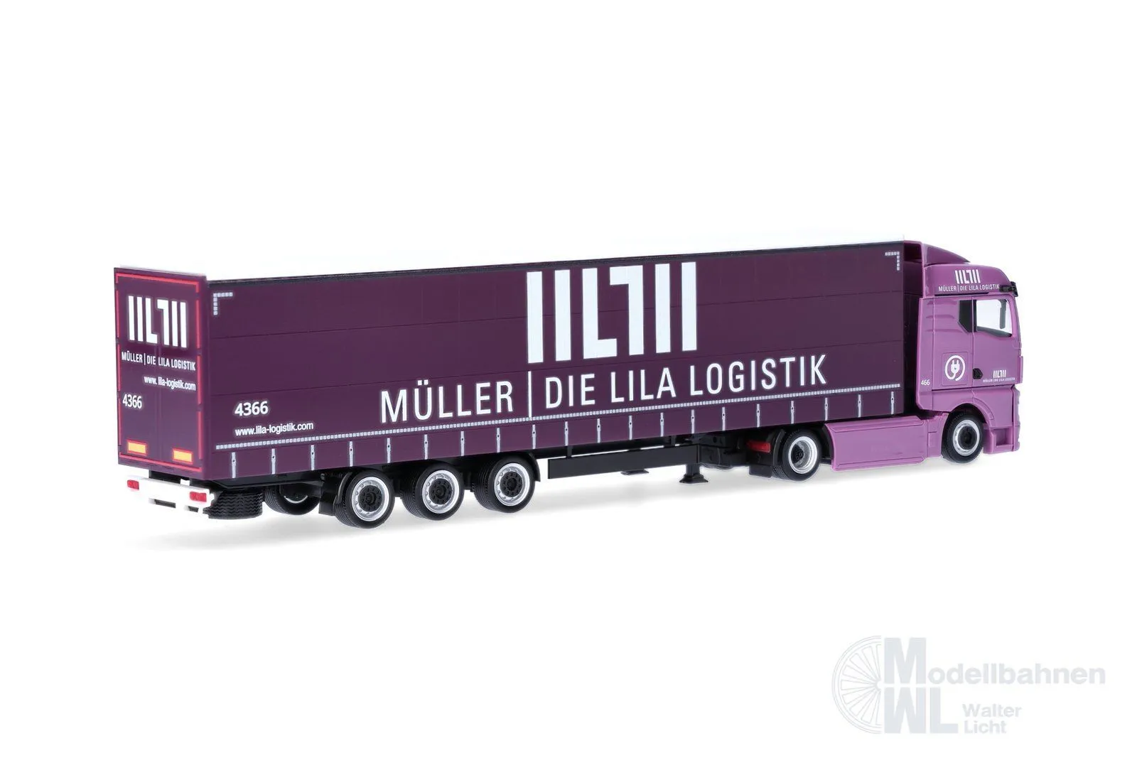 Herpa 320801 - MAN eTGX GM Gardinenplanen-Sattelzug Müller-Die Lila Logistik H0 1:87