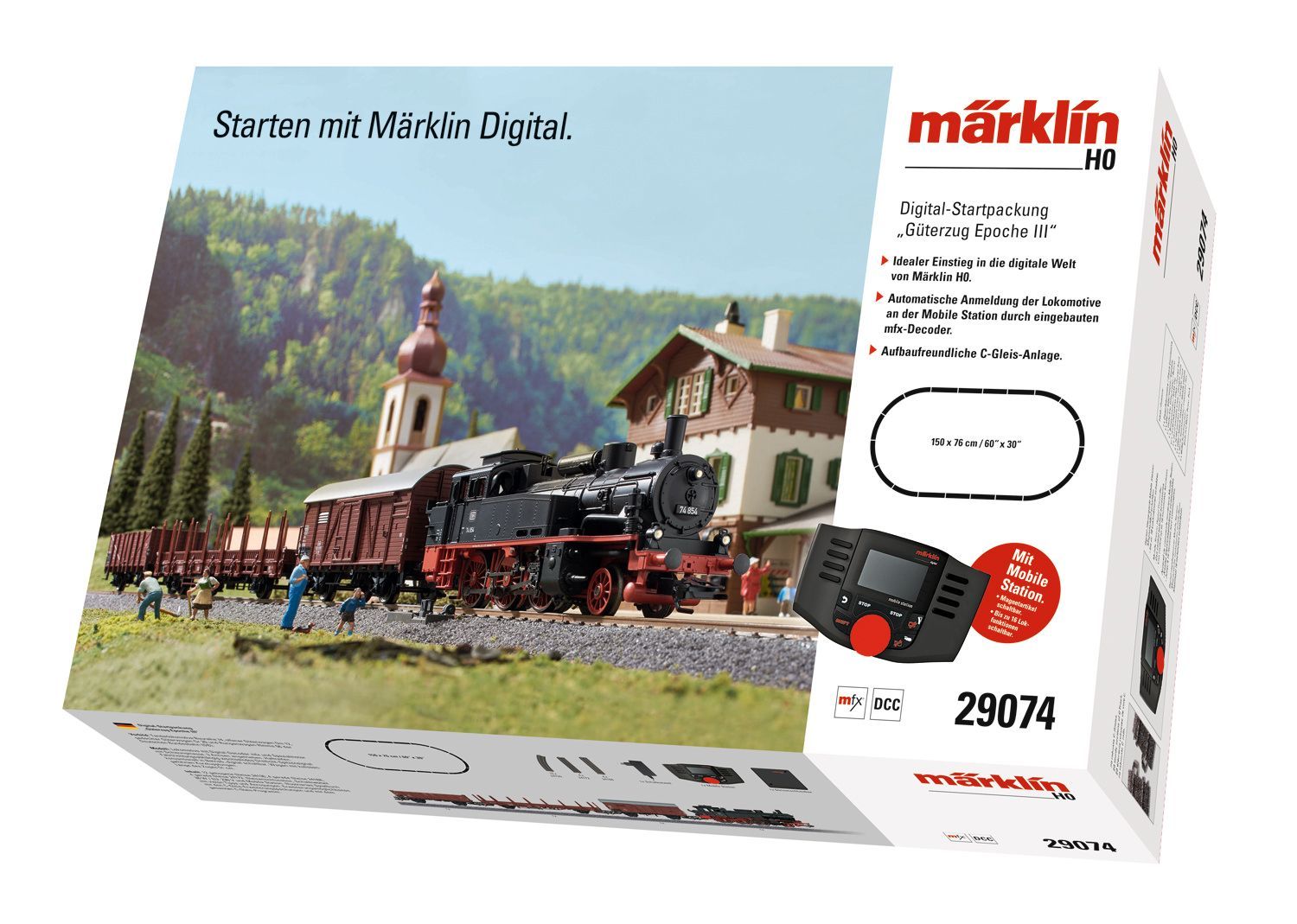 Märklin 29074 - Digital-Startpackung mit BR 74 DB Ep.III und Güterzug H0/WS