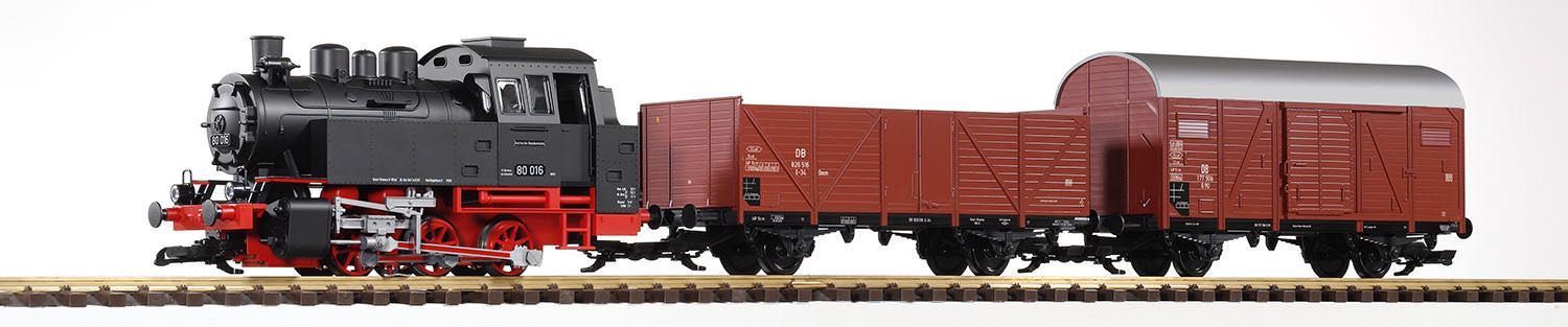 Piko 37120 - Start-Set Güterzug BR 80 + zwei Güterwagen + Sound und Dampf DB III SPUR G 1:22,