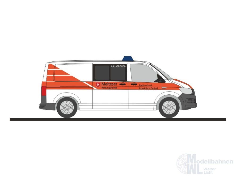 Rietze 53976 - Volkswagen T6 Rettungshunde Malteser Schwäbisch Gmünd H0 1:87
