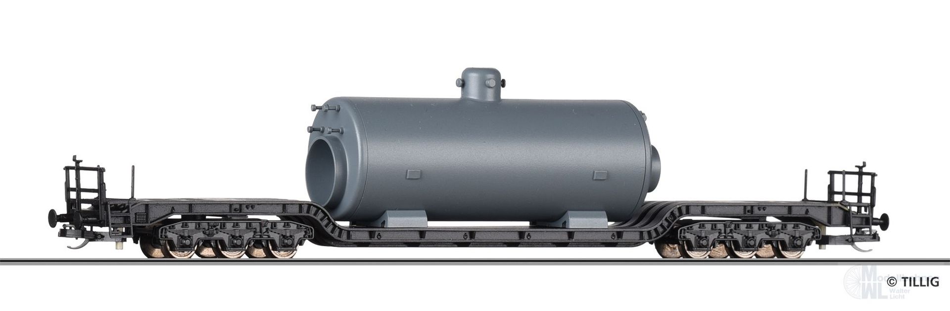 Tillig 95017 - Tiefladewagen DB Ep.III SSt 49 mit Dampfkessel TT 1:120