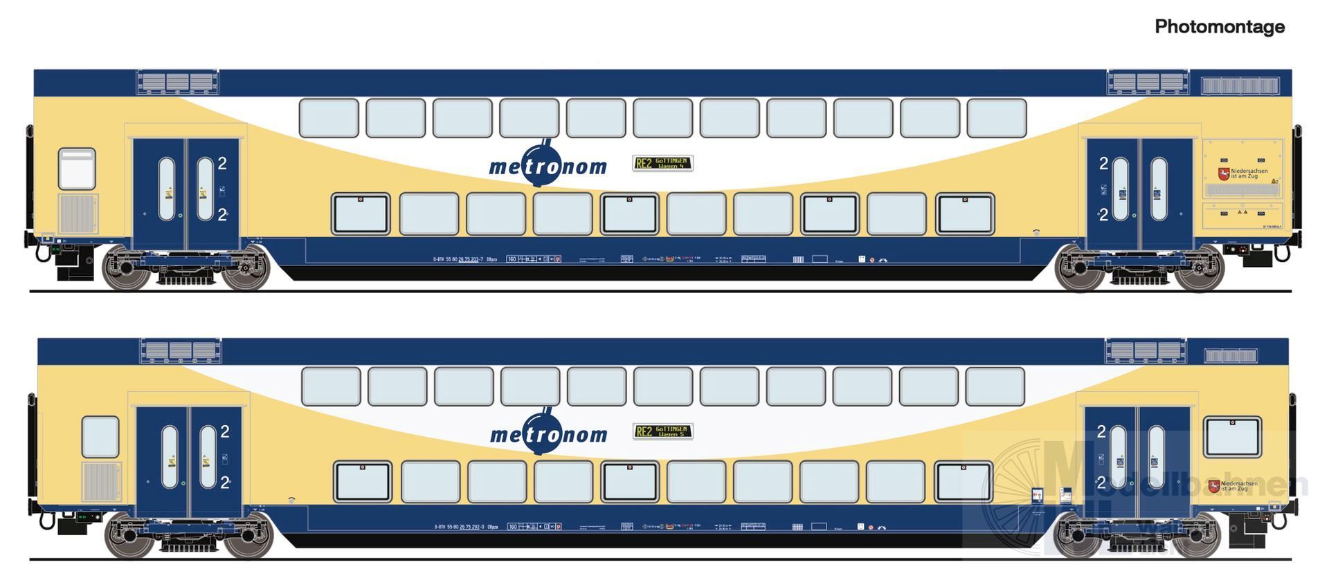 Roco 6220106 - Doppelstockwagen Set Metronom Ep.VI 2.tlg. H0/WS