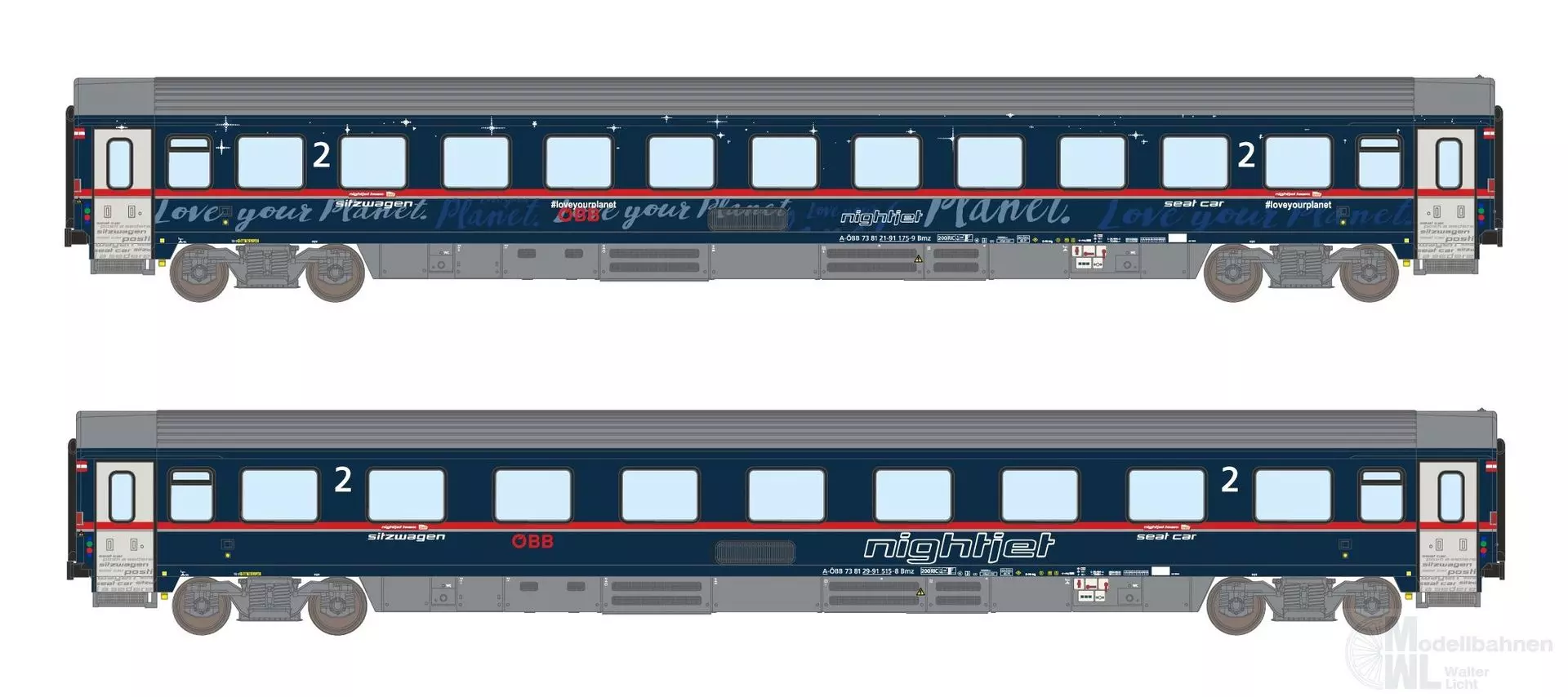 ASM 25900 - Personenwagen Set ÖBB Nightjet Ep.VI Bmz ÖBB 2.tlg. N 1:160