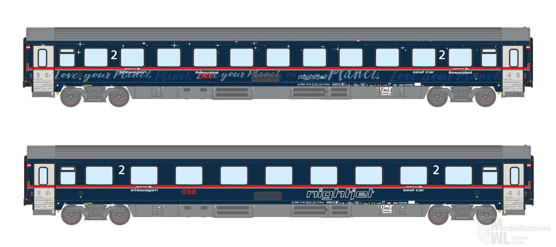 ASM 25900 - Personenwagen Set ÖBB Nightjet Ep.VI Bmz ÖBB 2.tlg. N 1:160