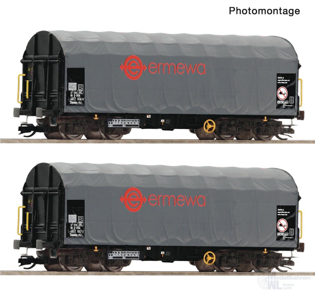 Roco 6680058 - Schiebeplanenwagen Set Ermewa Ep.VI 2.tlg. TT 1:120
