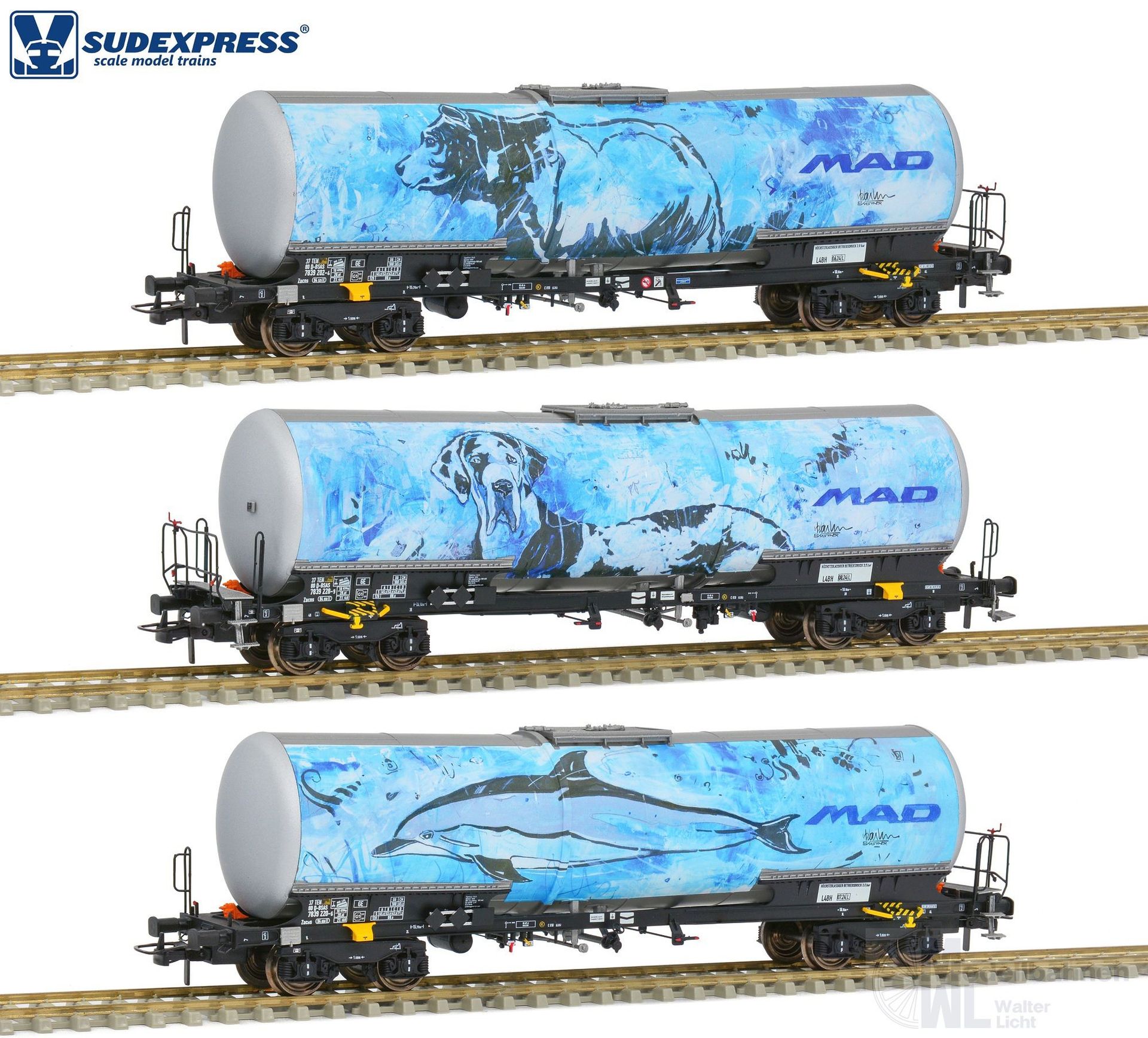 Sudexpress S783901 - 3er-Set Kesselwagen Zacns BSAS / M.A.D Ep.VI H0/GL