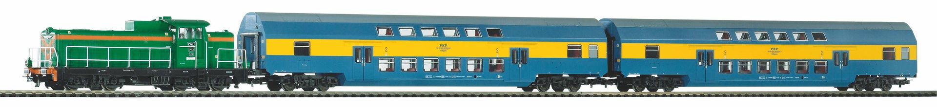 Piko 97934 - Startset Lok PKP Ep.V + zwei Doppelstockwagen A-Gleis mit Bettung H0/GL