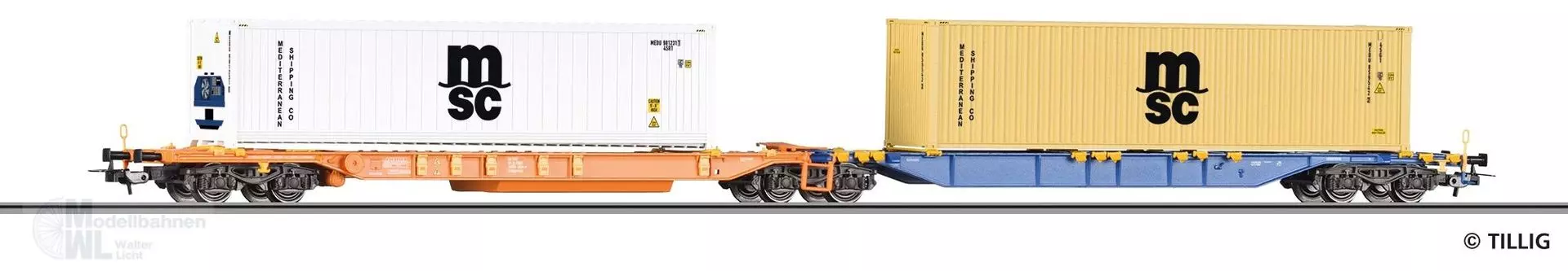 Tillig 77071 - Doppeltragwagen ÖBB Ep.VI Sdggmrss beladen mit zwei Containern H0/GL