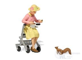 Preiser 44945 - Alte Dame mit Rollator Eichhörnchen fütternd Spur G 1:22,5