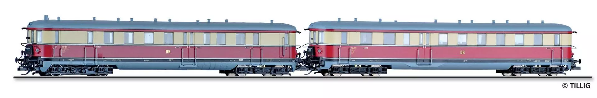 Tillig 02857 - Triebwagen VT 137 DR Ep.III mit Steuerwagen TT 1:120