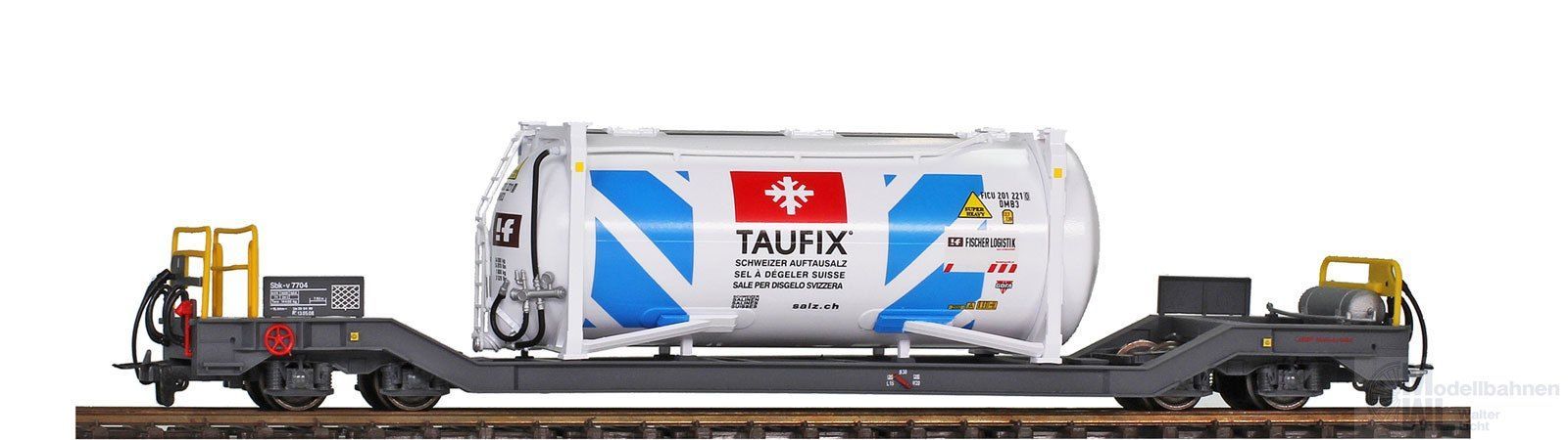 Bemo 2289149 - Containertragwagen RhB Ep.VI Sb-v 7729 mit Streuzalscontainer Taufix H0m