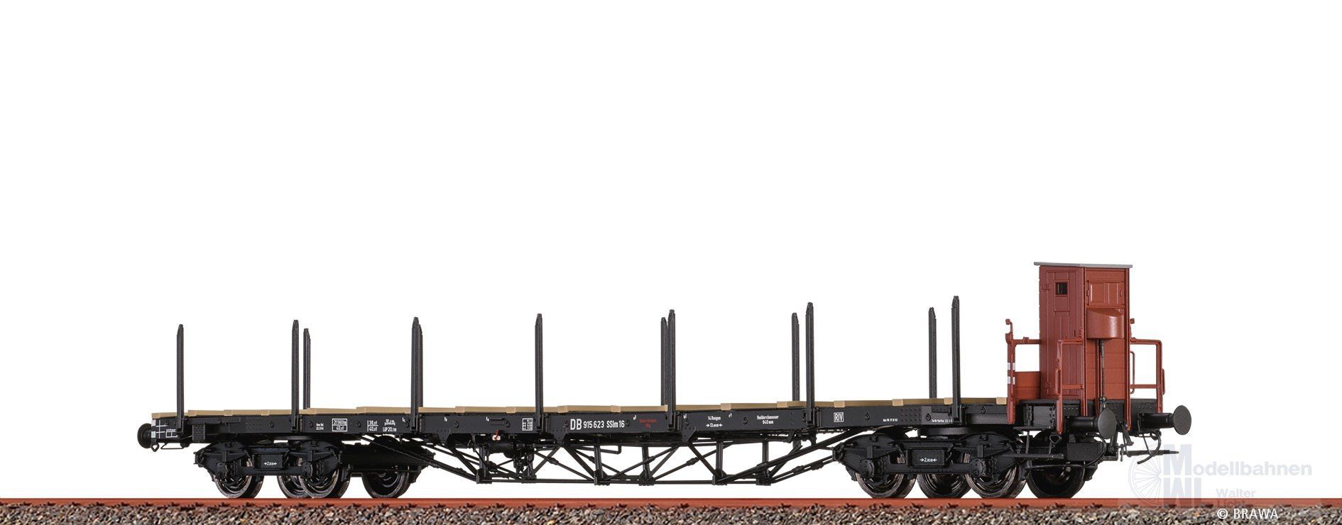 Brawa 50650 - Drehgestellflachwagen DB Ep.III SSlm 16 mit Bremserhaus H0/GL Brawa 50650 - Drehgestellflachwagen DB Ep.III SSlm 16 mit Bremserhaus H0/GL