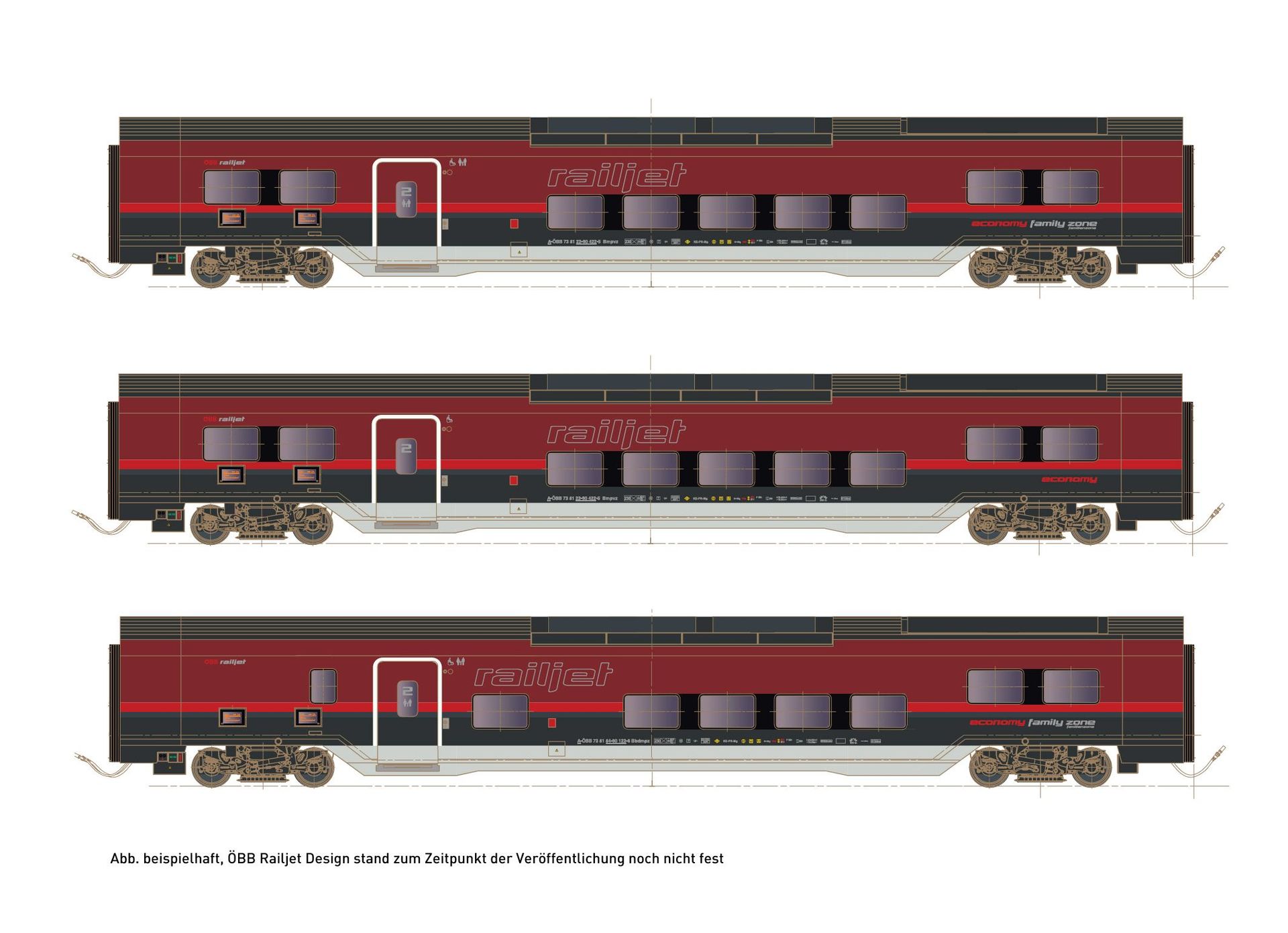Hobbytrain 25402 - Railjet ÖBB Ep.VI DANI 3-tlg. Mutltifunkt.-Wg. + 2x 2. Klasse Wg. N 1:160