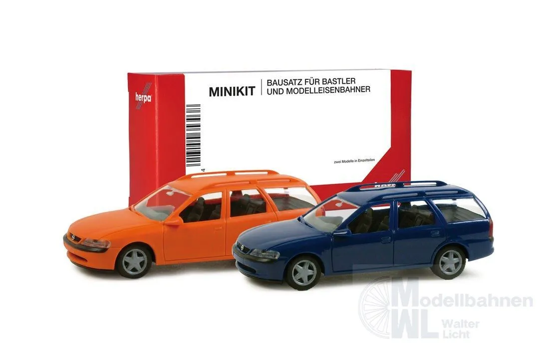 Herpa 012324-004 - MiniKit Opel Vectra Caravan, kommunalorange und nachtblau (2 Stück) H0 1:
