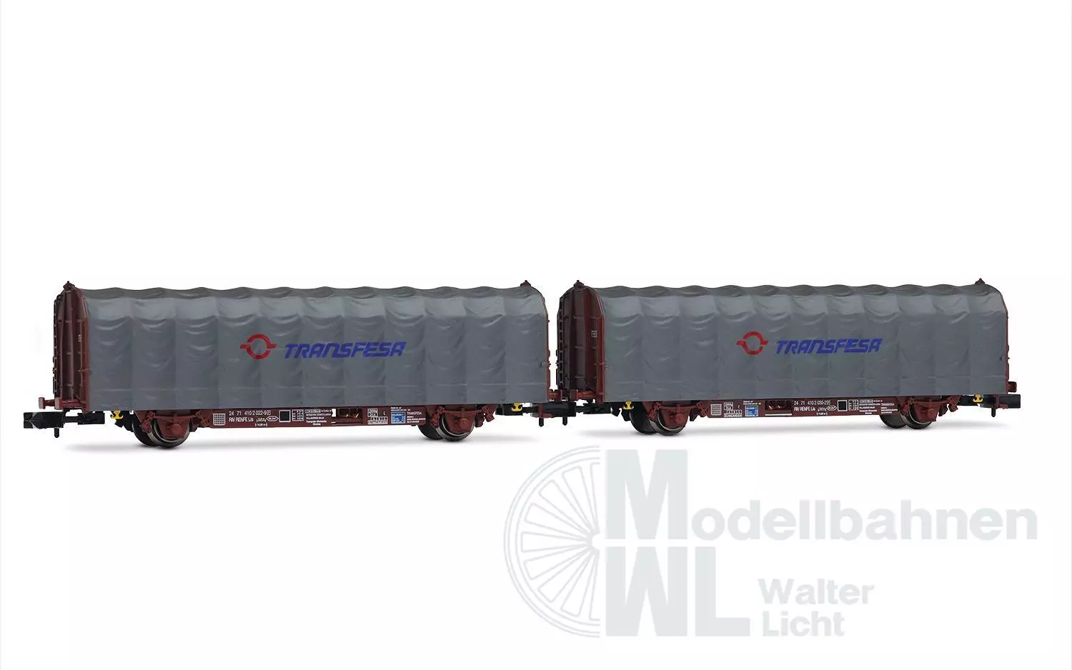 Arnold 6711 - Schiebeplanenwagen Set RENFE Ep.V 2.tlg. Transfesa N 1:160
